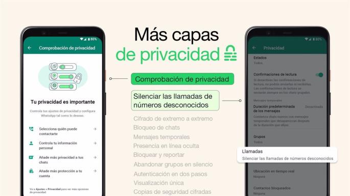 WhatsApp ya permite silenciar las llamadas de desconocidos y realizar una comprobación rápida de privacidad