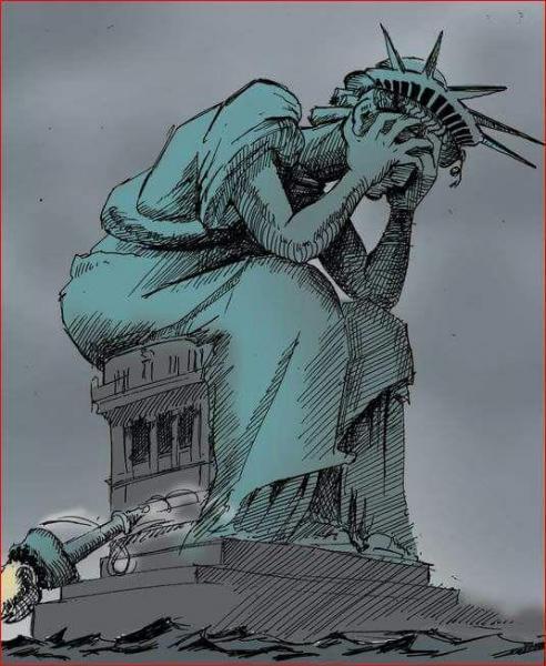 La estatua de la Libertad tapándose la cara, después de saber que Donald Trump ha ganado las elecciones