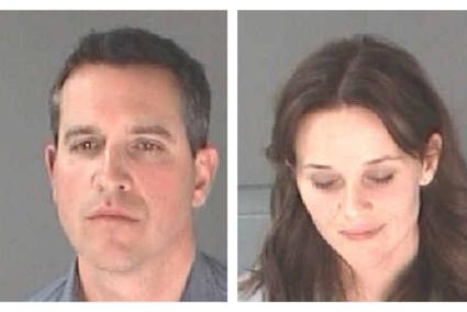 A combination photo shows Reese Witherspoon and her husband James Toth after their arrest in Atlanta