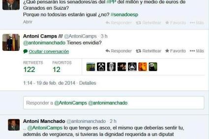 Imagen de la conversación en Twitter entre Camps y Manchado.