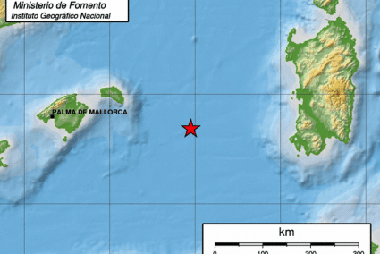 Epicentro del terremoto de escala 3,7 entre Menorca y Sicilia