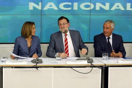 María Dolores de Cospedal, Mariano Rajoy y Javier Arenas, este lunes