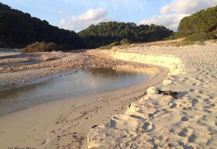 El arenal, muy diferent a como acostrumbraba a aparecer en los días verano, partido en dos