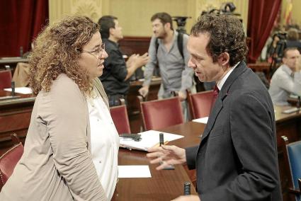 Pilar Pons y Marc Pons, en primer plano, este martes en el Parlament, y al fondo, Nel Martí y Alberto Jarabo