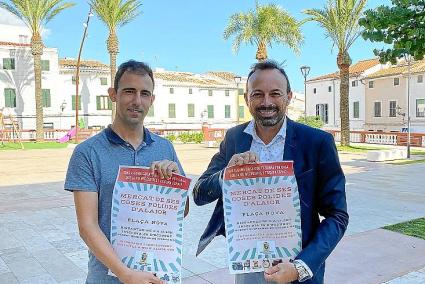 Rafel Quintana i José Luis Benejam amb el cartell del mercat