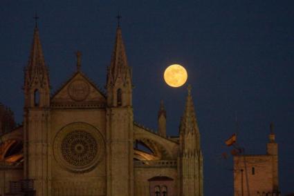 La catedral de Mallorca con la luna de fondo.