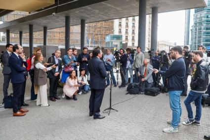 Spanish Foreign Minister Jose Manuel Albares at a press conference in Brussels