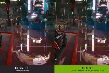 DLSS 3.5 desactivado (izq.) y activado (derch.) en Cyberpunk 2077