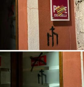 Una de las pintadas hechas en la sede del PSOE de Ciutadella.