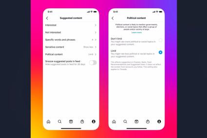 Meta limitará la aparición de contenido político recomendado en Instagram y Threads