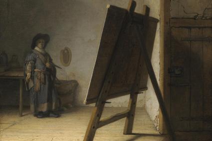 Rembrandt Harmensz, va Rijn. 1628. Artista en su estudio. Oli sobre fusta. 24,8 x 37,1 cm