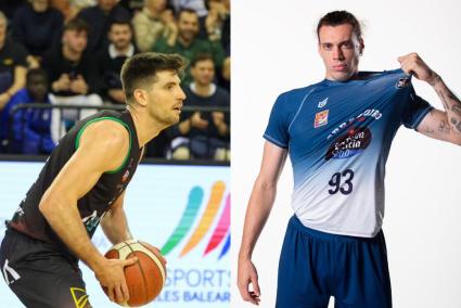 Álex Suárez (derecha), con la elástica del Obradoiro; a la izquierda, Agustí Sans en acción con la camiseta del Cantabria. Su futuro inmediato apunta a que no volverán a vestir esos colores.