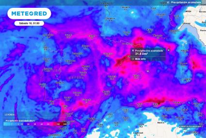 Acumulado de lluvias prevista hasta el sábado