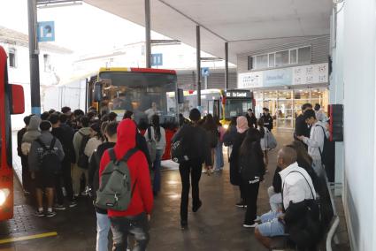 Autobuses en la estación de Maó.