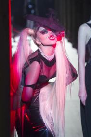 U.S. singer Lady Gaga performs her new song "Government Hooker" during Thierry Mugler Fall-Winter 2011/2012 women's ready-to-wea