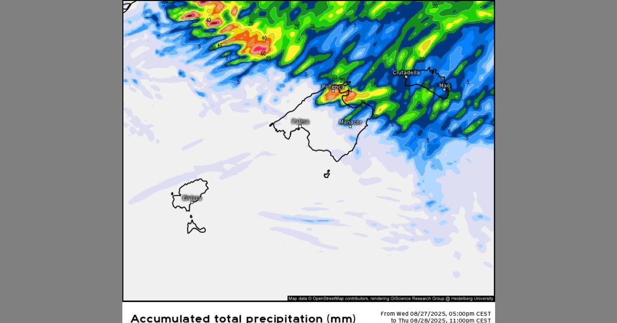 Cambio radical del tiempo: aviso naranja por tormentas en Menorca este jueves
